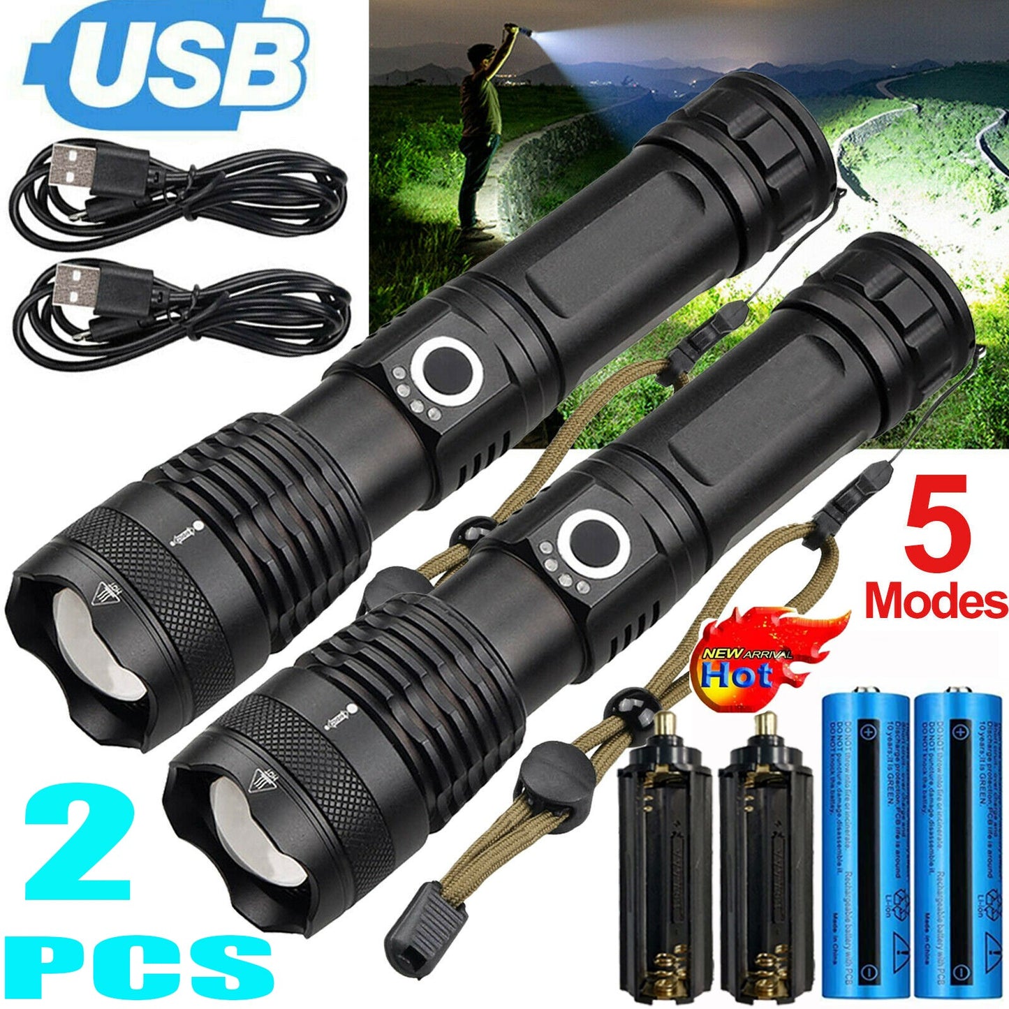 ARMORCASE™ Tactical LED Flashlight — USB Rechargeable, 5 Modes, Military-Grade Aluminum