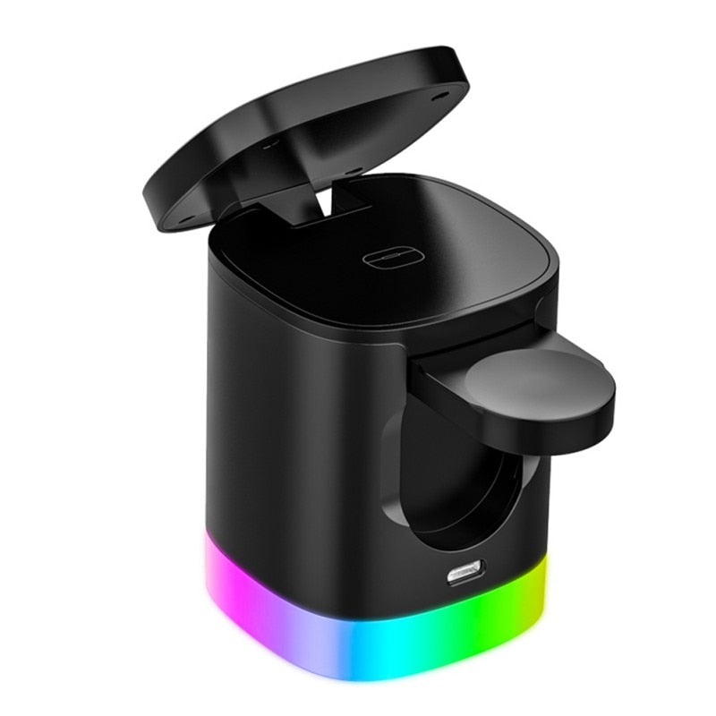 ARMORCASE™ ChargeHub RGB — 3-in-1 Foldable Wireless Charging Station with RGB Light | Phone, Watch & Earbuds
