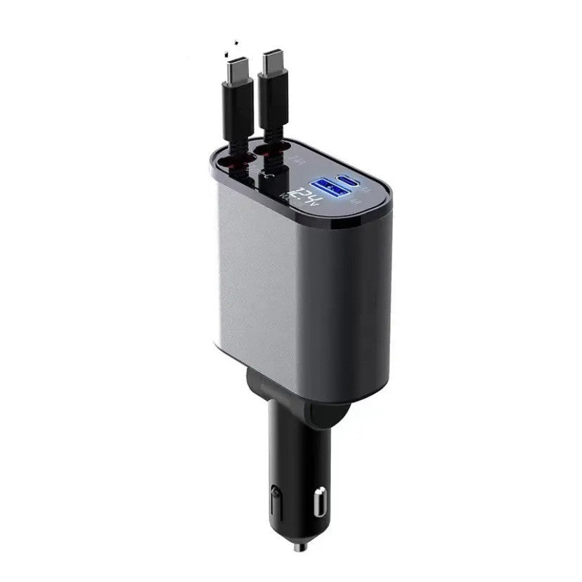 ARMORCASE™ PowerDrive Retract Pro — 86W Retractable Fast Car Charger | Dual Output | Voltage Display | iPhone & Android