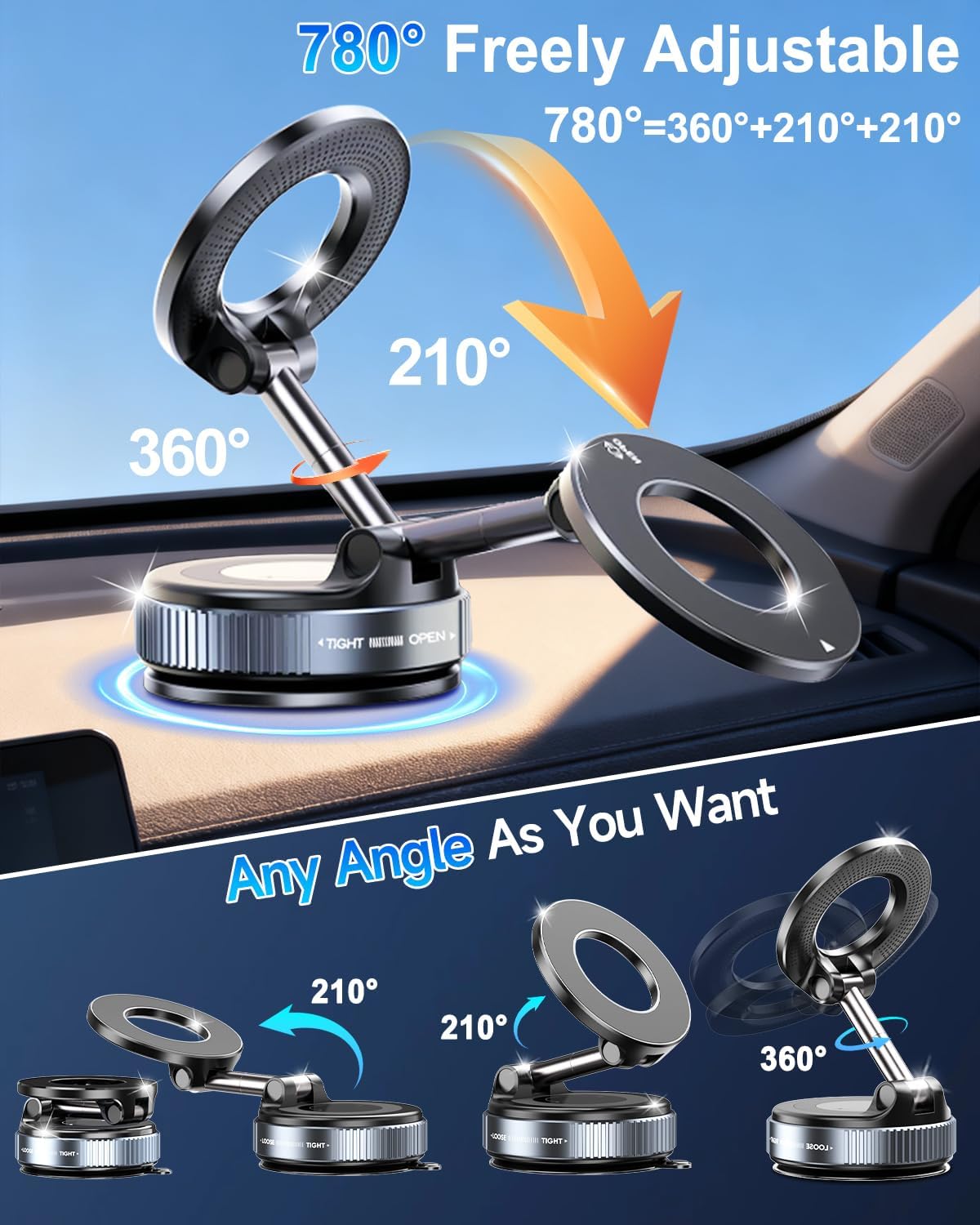 ARMORCASE™ MagMount 780 — Ultra-Strong Magnetic Car Phone Holder | 780° Full Rotation | Universal Fit | Upgrade Version