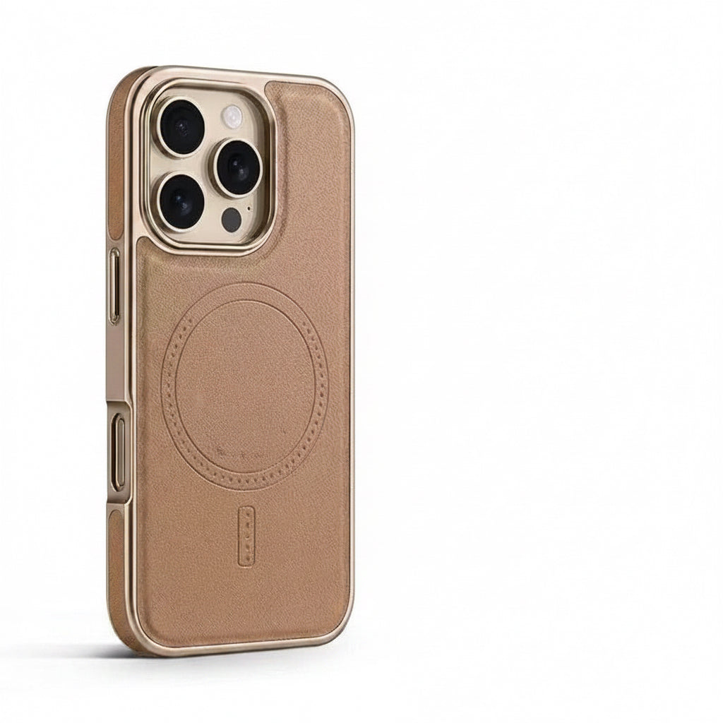 ARMORCASE™ LeatherEdge Mag Case — Electroplated Leather Texture Magnetic iPhone 17 Case