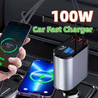 ARMORCASE™ PowerDrive Retract Pro — 86W Retractable Fast Car Charger | Dual Output | Voltage Display | iPhone & Android