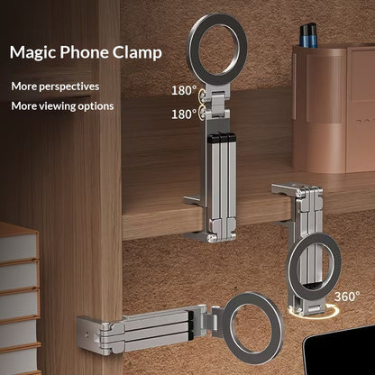 ARMORCASE™ Clip-On Magnetic Phone Holder — Rotating, Foldable, Travel-Ready