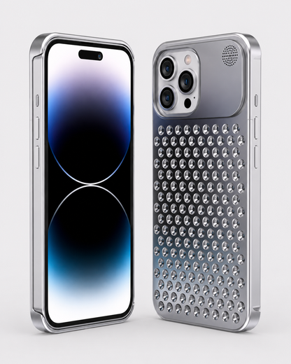 ARMORCASE™ CoolCore Aluminum Case — Heat Dissipating iPhone Case | Airflow Vents, Aromatherapy Slot | iPhone 12–15 | Gray & Silver