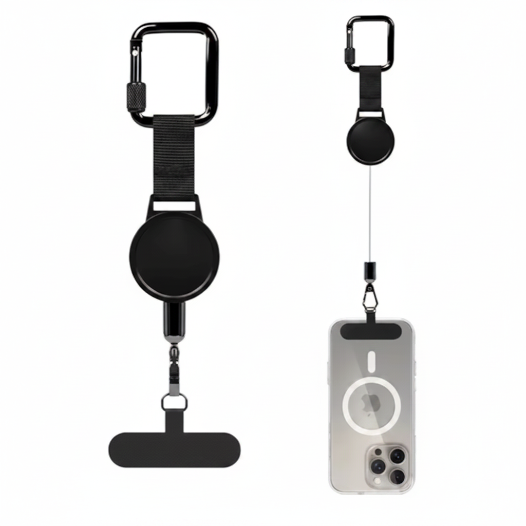 ARMORCASE™ RetractaClip Pro — Retractable Phone Lanyard Strap with Metal Buckle | Anti-Theft, Alloy Clip | Universal Fit