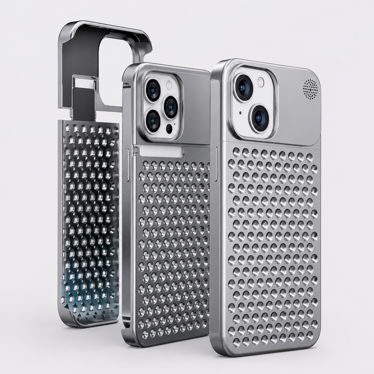 ARMORCASE™ CoolCore Aluminum Case — Heat Dissipating iPhone Case | Airflow Vents, Aromatherapy Slot | iPhone 12–15 | Gray & Silver
