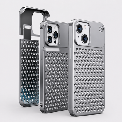 ARMORCASE™ CoolCore Aluminum Case — Heat Dissipating iPhone Case | Airflow Vents, Aromatherapy Slot | iPhone 12–15 | Gray & Silver