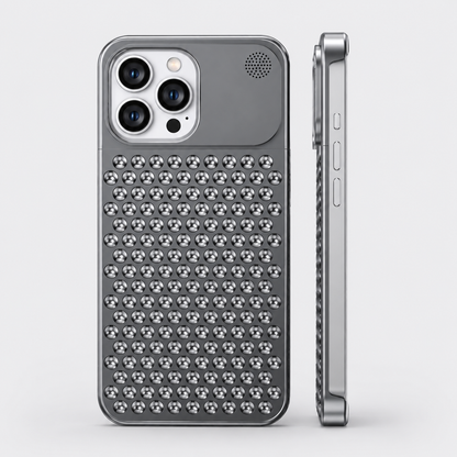 ARMORCASE™ CoolCore Aluminum Case — Heat Dissipating iPhone Case | Airflow Vents, Aromatherapy Slot | iPhone 12–15 | Gray & Silver
