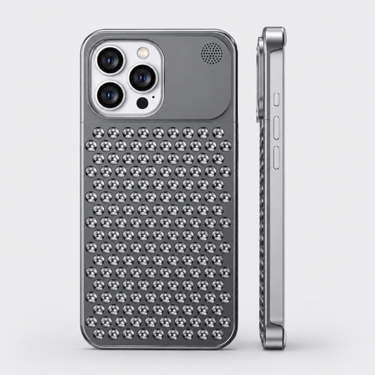 ARMORCASE™ CoolCore Aluminum Case — Heat Dissipating iPhone Case | Airflow Vents, Aromatherapy Slot | iPhone 12–15 | Gray & Silver