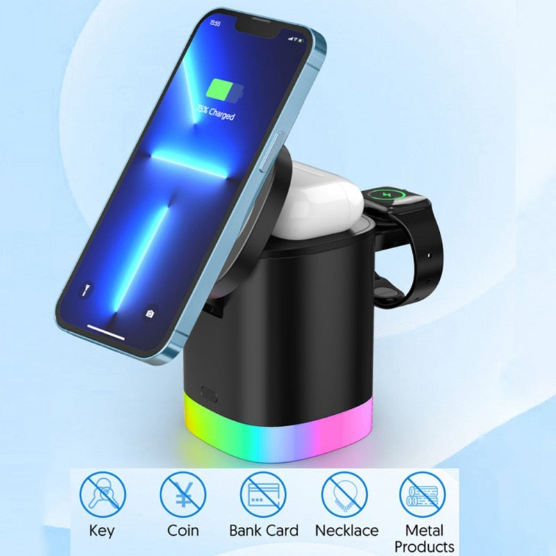 ARMORCASE™ ChargeHub RGB — 3-in-1 Foldable Wireless Charging Station with RGB Light | Phone, Watch & Earbuds
