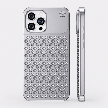 ARMORCASE™ CoolCore Aluminum Case — Heat Dissipating iPhone Case | Airflow Vents, Aromatherapy Slot | iPhone 12–15 | Gray & Silver