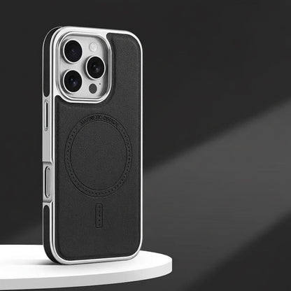 ARMORCASE™ LeatherEdge Mag Case — Electroplated Leather Texture Magnetic iPhone 17 Case