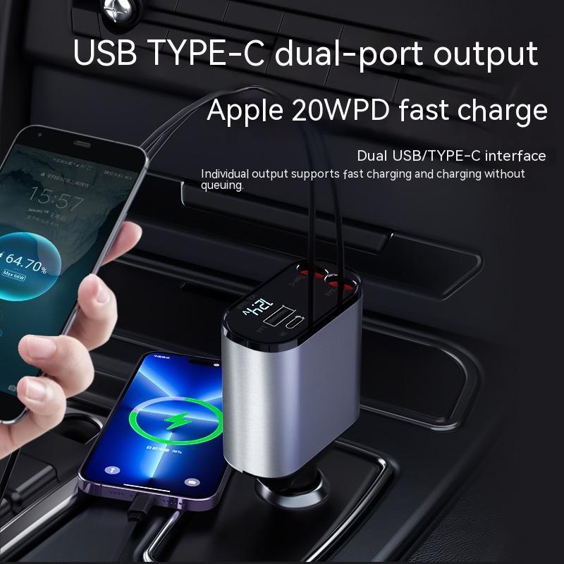 ARMORCASE™ PowerDrive Retract Pro — 86W Retractable Fast Car Charger | Dual Output | Voltage Display | iPhone & Android