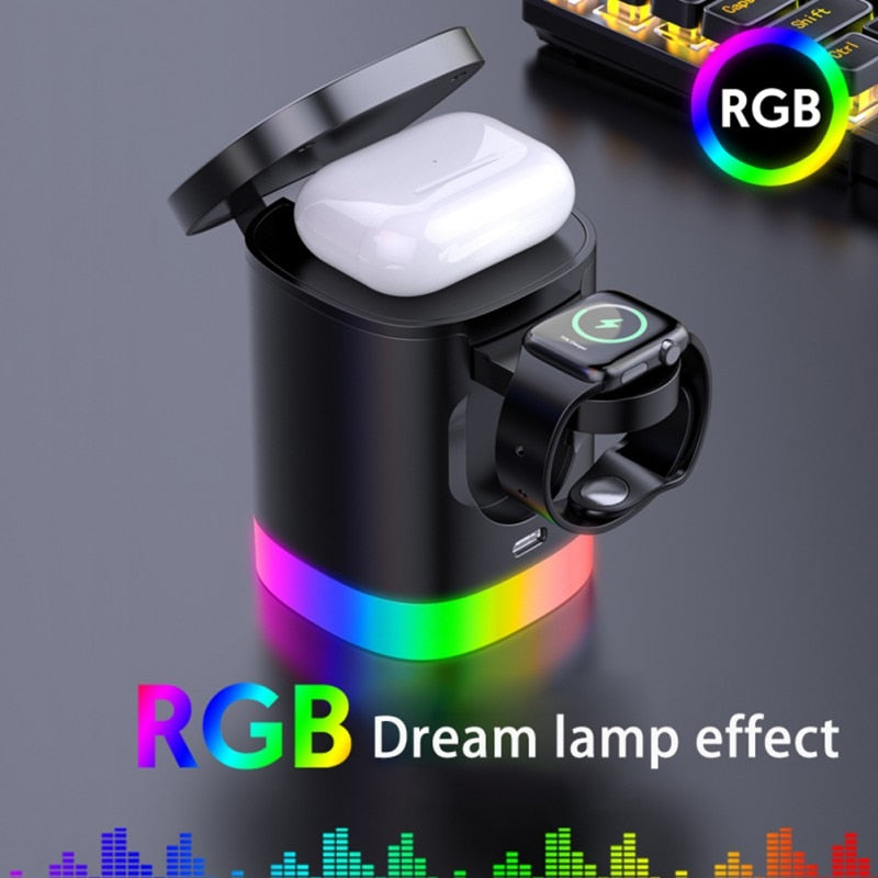 ARMORCASE™ ChargeHub RGB — 3-in-1 Foldable Wireless Charging Station with RGB Light | Phone, Watch & Earbuds