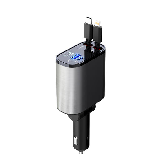 ARMORCASE™ PowerDrive Retract Pro — 86W Retractable Fast Car Charger | Dual Output | Voltage Display | iPhone & Android