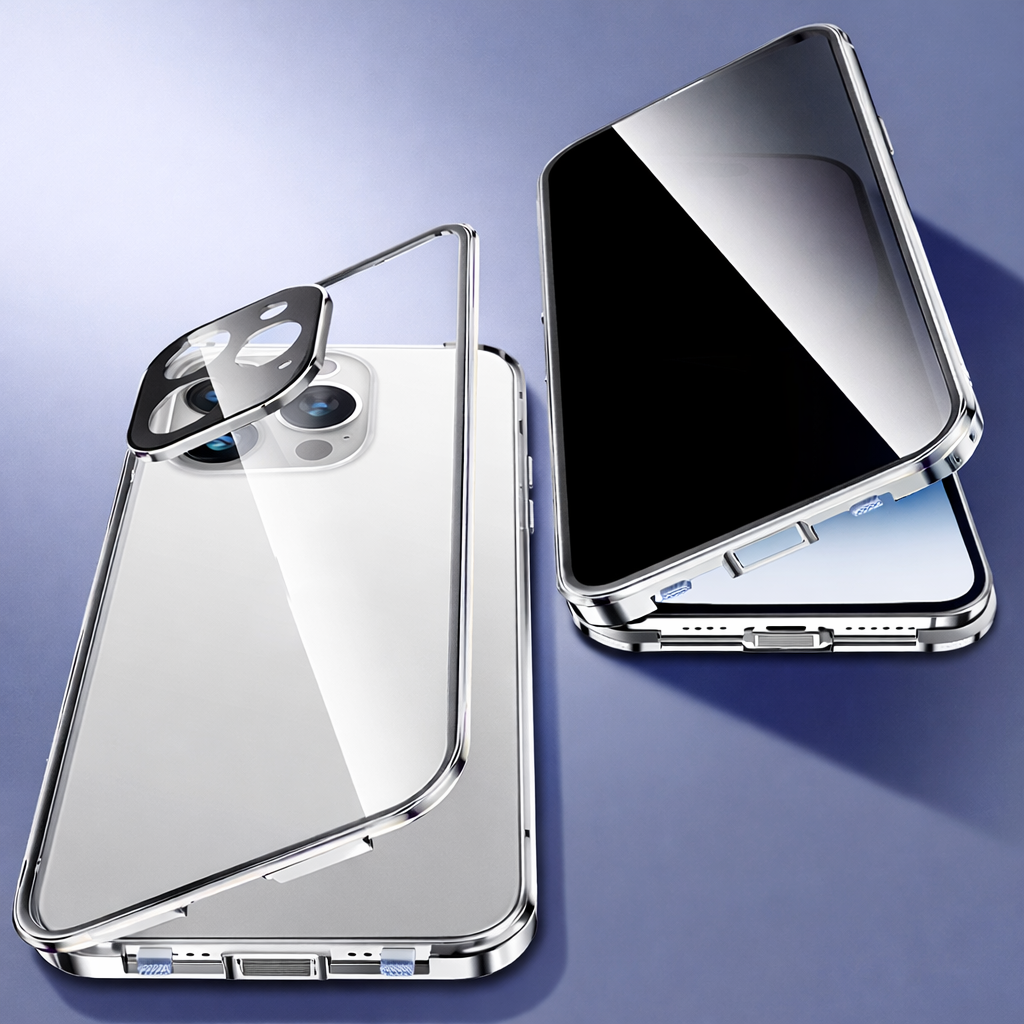 ARMORCASE™ PrivacyShield Case — Anti-Peep Double-Sided Glass iPhone Case with Metal Frame | iPhone 13–15
